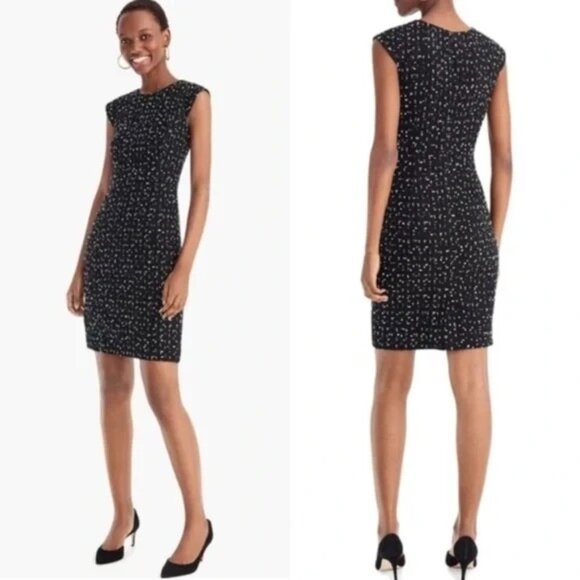 Tweed Cap Sleeve Sheath Dress In Deepest Navy Ivory 8 - Picture 2 of 10